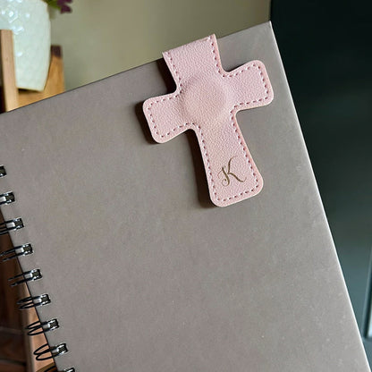 Personalized Cross Leather Magnetic Bookmark, Engraved Reader Gift