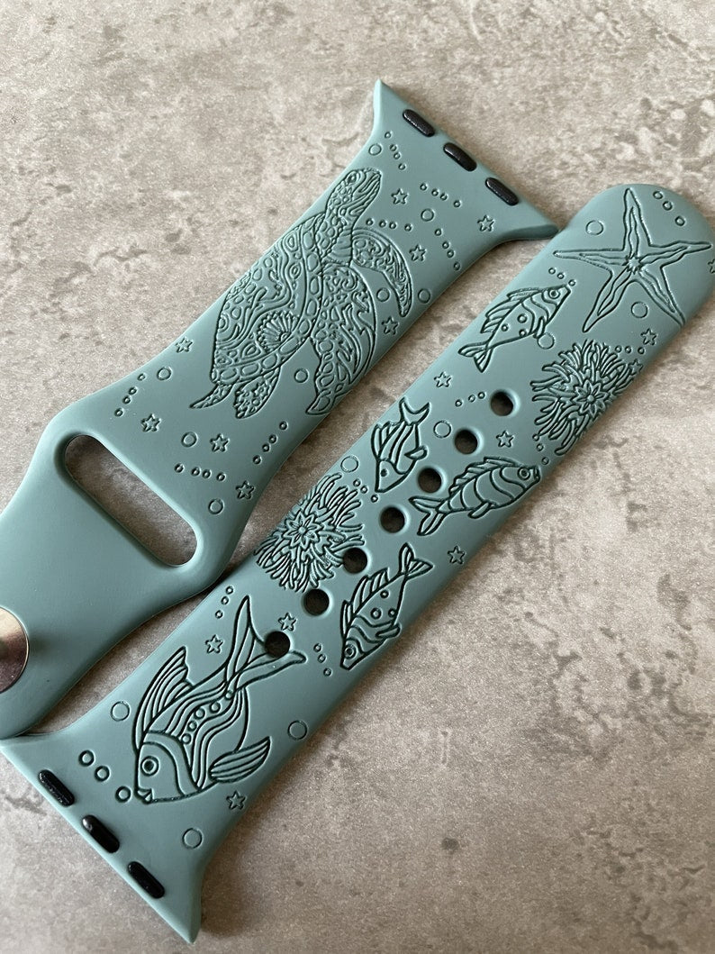 Apple Watch Silicone Sports Band Strap - Custom Engraved Sea Turtle