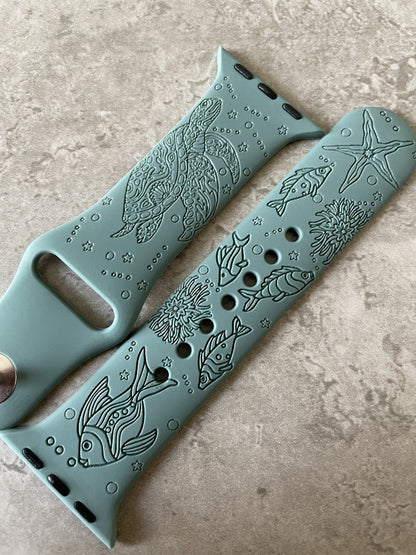 Apple Watch Silicone Sports Band Strap - Custom Engraved Sea Turtle