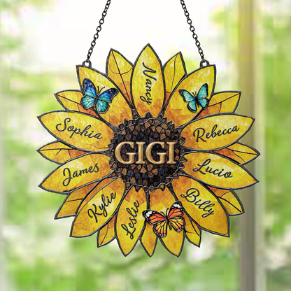 Personalized Sunflower Suncatcher, Custom Family Names