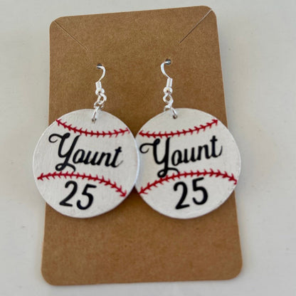 Baseball personalized name earrings, player name and number earrings
