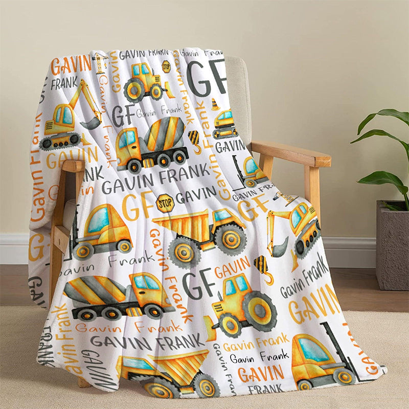 Custom Name Construction Truck Theme Throw Blanket