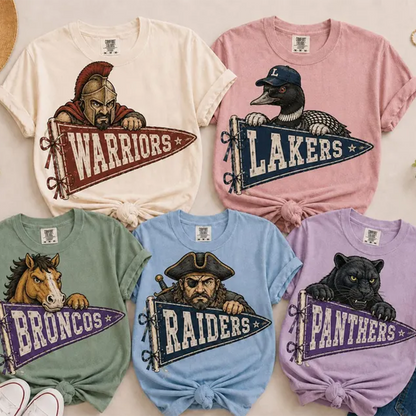 Custom Mascot Pennant Shirt, Comfort Colors School Spirit Mascot Tee
