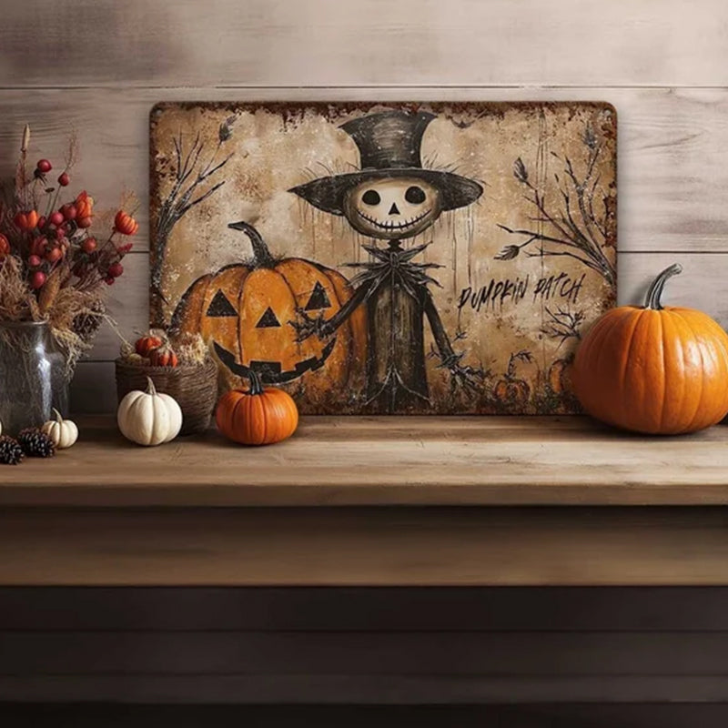 Primitive Halloween Decor Metal Sign Decoration Antique Rustic Porch Outdoor Safe