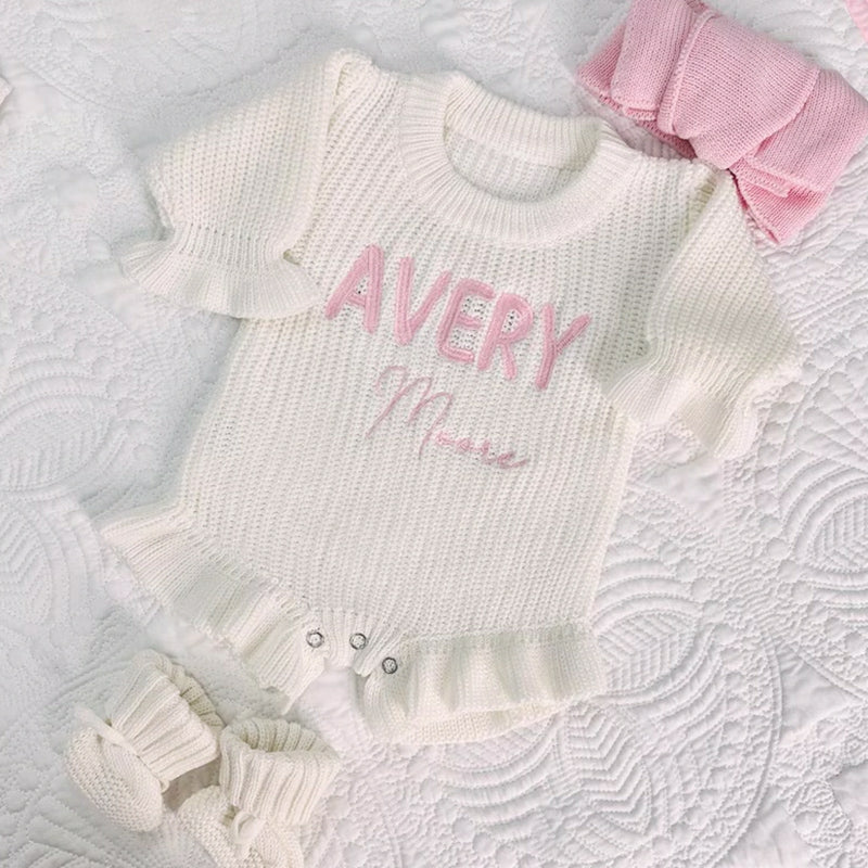 Personalized Embroidered Baby Romper, Baby Name Ruffle Romper