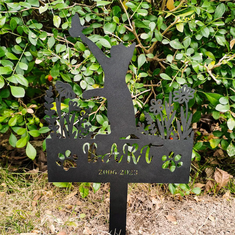 Personalized Metal Cat Stake, Cat Memorial Stake with Flowers