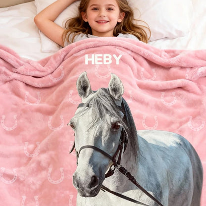 Personalized Painted Horse Photo Horseshoe Print Multicolor Blanket