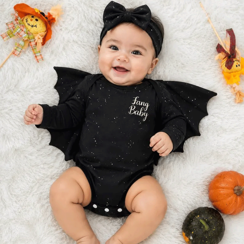 Glitter Batwing Romper: Custom Baby Girl Halloween Costume with Headband