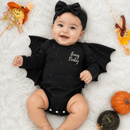 Glitter Batwing Romper: Custom Baby Girl Halloween Costume with Headband