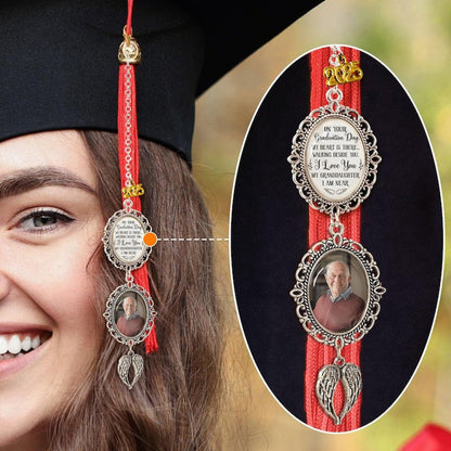 Custom Graduation Tassel Photo&Text Charm with Angel Wing