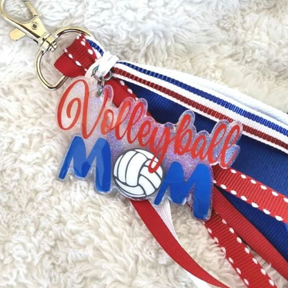 Volleyball Mom Bag Tag/Keychain with Ribbon Tassels