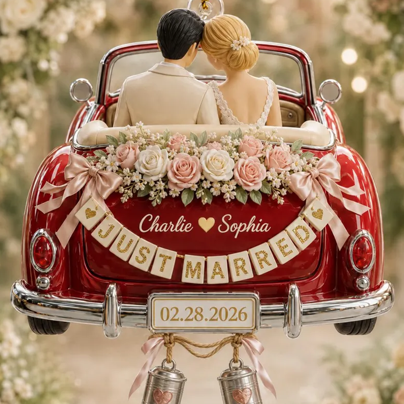Personalized Just Married Wedding Car Ornament