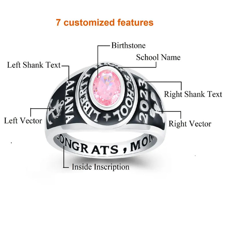 Best Value! Women's customizable silver class ring Graduation Gift