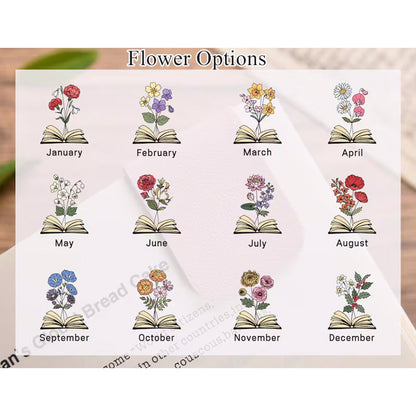 Leather Bookmark with Birth Flower,Personalized Leather Magnetic Bookmark
