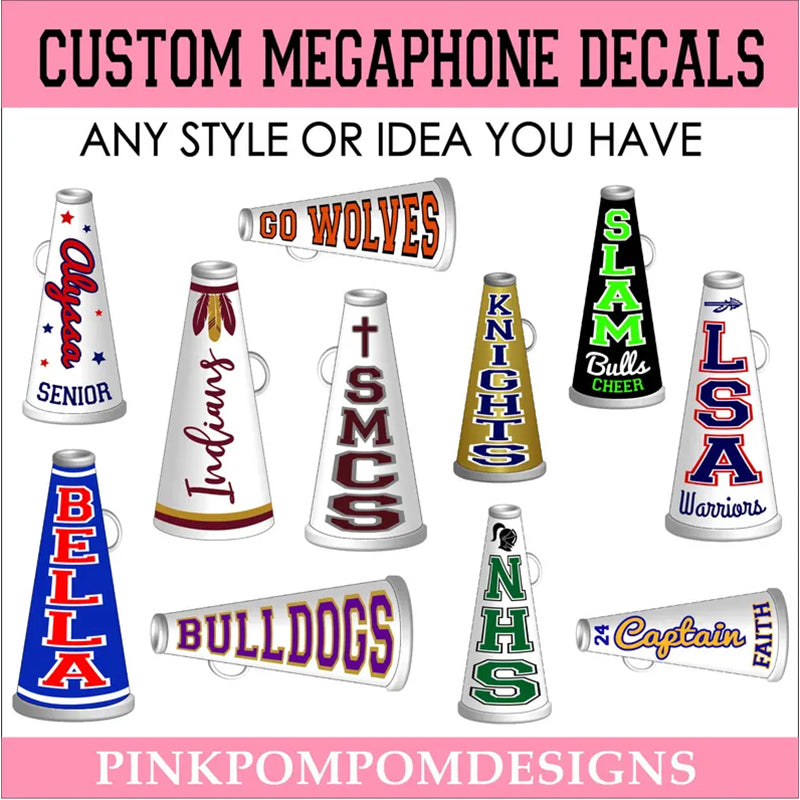 Custom order - FREE SHIPPING - custom decals for cheer megaphones