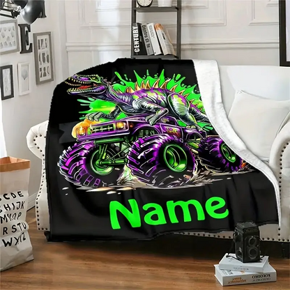 Personalized Monster Truck Flannel Blanket