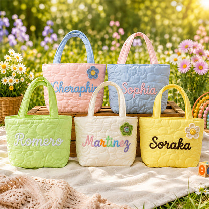 Personalized Name Handbag for Kids, Custom Quilted Nylon Tote Bag