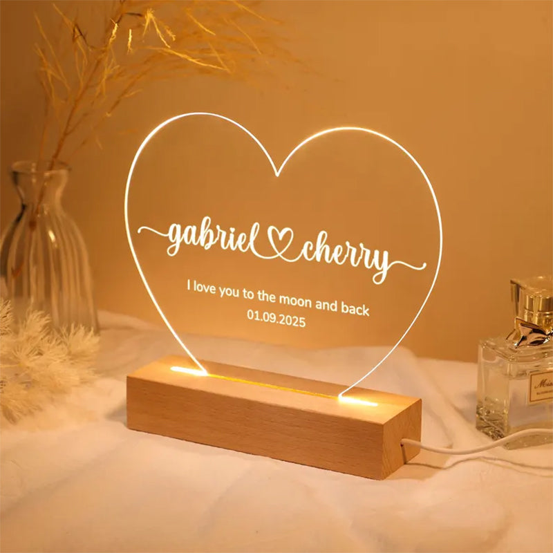 Custom Night Light as Valentines Day Gift, Heart Shape Personalized Night Light