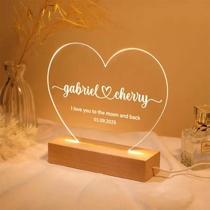Custom Night Light as Valentines Day Gift, Heart Shape Personalized Night Light