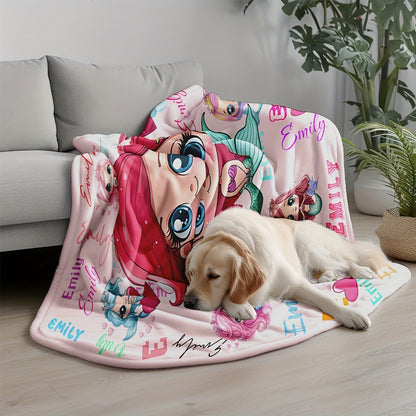 Personalized Mermaid Cartoon Blanket with Custom Name