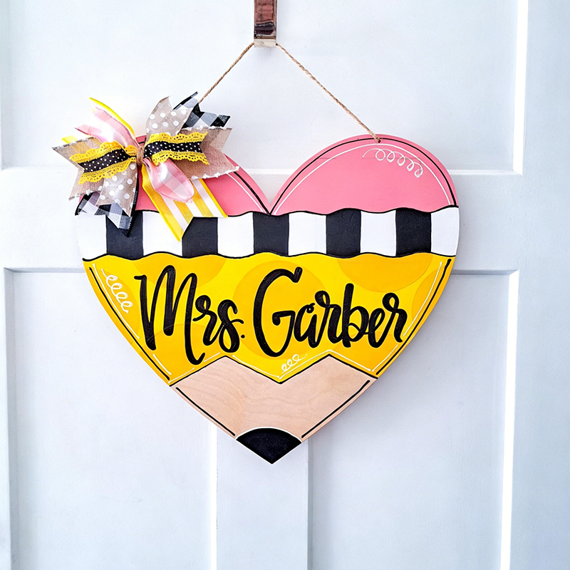Heart Door Hanger, Pencil Door Hanger, Gift For Teacher Friends, Personalized Teacher Gift