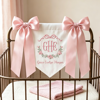 Custom Baby Banner For Hospital Door Sign & Nursery, Monogram Baby Announcement Banner