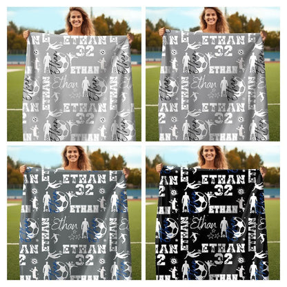 Personalized Soccer Boy Blanket, Custom Name Football Throw