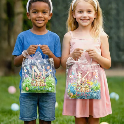 Personalized Pink Bow Ribbon Colorful Easter Eggs Gift Bag