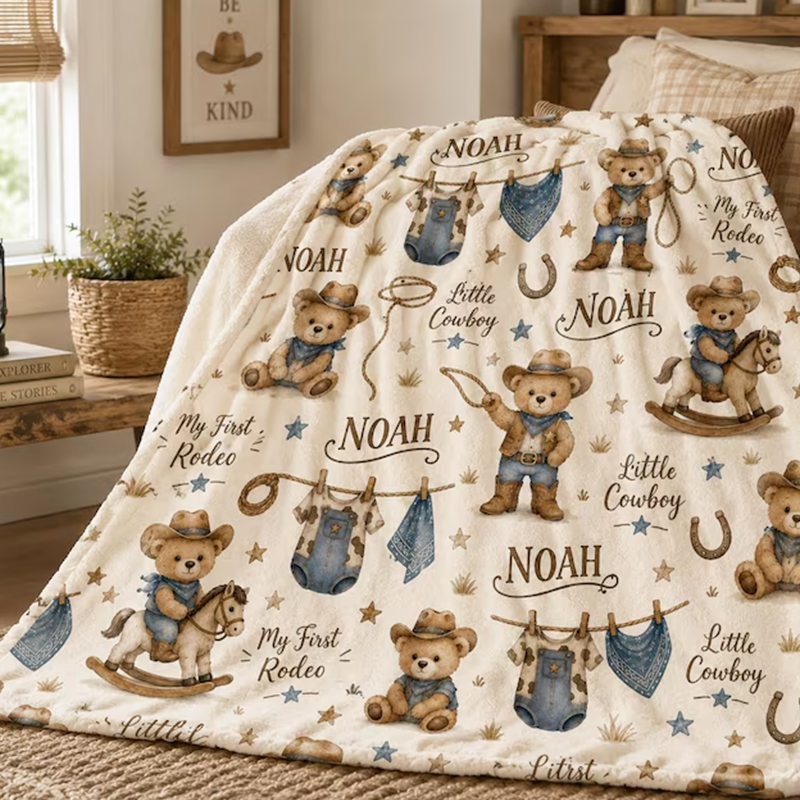 Personalized Cowboy Baby Blanket, My First Rodeo Blanket