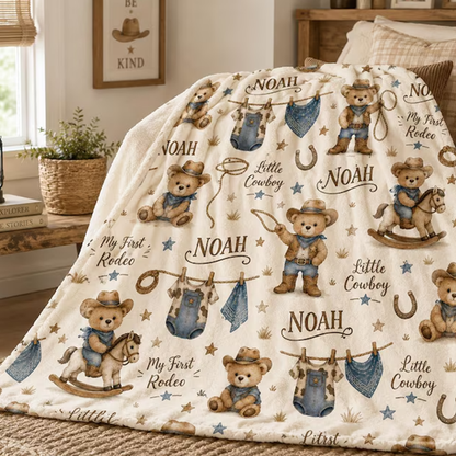 Personalized Cowboy Baby Blanket, My First Rodeo Blanket