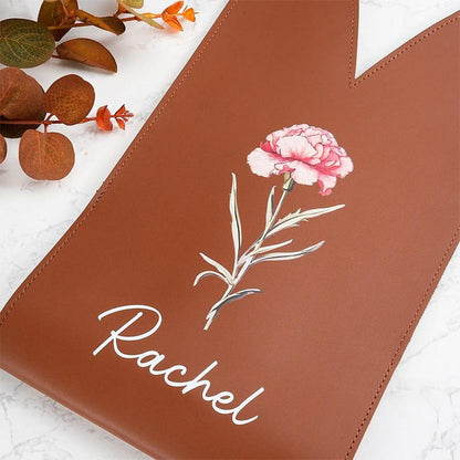 Personalized Birth Flower Leather Wine Bag with Name and Handle Protective Wine Accessories