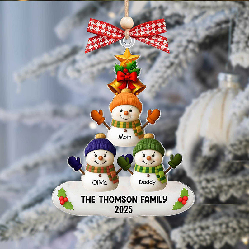 Custom Snowman Family Ornament, Personalized Christmas Ornament with Names