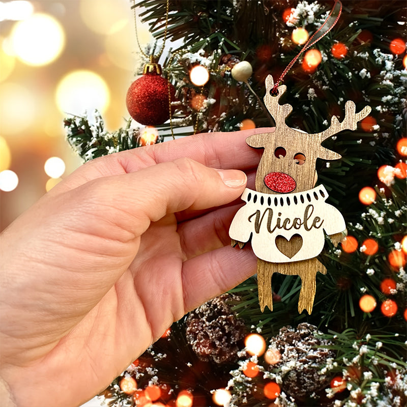 Personalized Name Custom Sweater-Style Reindeer Ornament