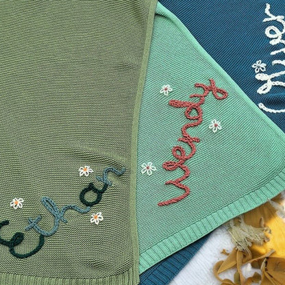Custom Baby Name Blanket,Personalized Hand Embroidered Baby Blanket