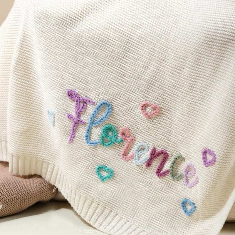 Custom Baby Name Blanket,Personalized Hand Embroidered Baby Blanket