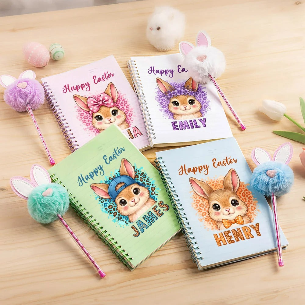 Personalized Happy Easter Cute Rabbit Leopard Print A5 Spiral Notebook
