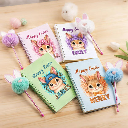 Personalized Happy Easter Cute Rabbit Leopard Print A5 Spiral Notebook
