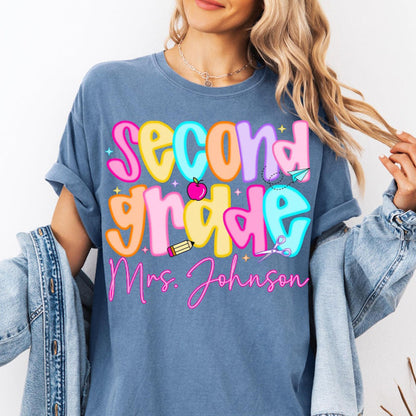 Custom Second Grade Teacher Shirt, Comfort Colors 2nd Grade Teacher Name Shirt