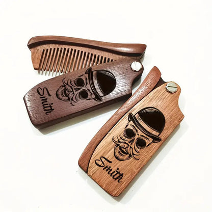 Customized Carved Beard Comb, Personalized Wooden Comb