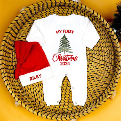 Baby 1st Christmas Romper. My 1st Christmas Outfit with Santa Hat