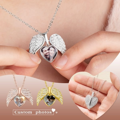 Personalized  Angel Wing Photo Locket Necklace