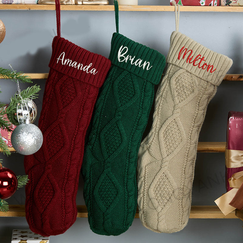 Custom Christmas Stocking with Name, Embroidered Knit Stocking, Monogram Christmas Stocking, Personalized Family Stocking, Holiday Decor