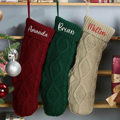 Custom Christmas Stocking with Name, Embroidered Knit Stocking, Monogram Christmas Stocking, Personalized Family Stocking, Holiday Decor