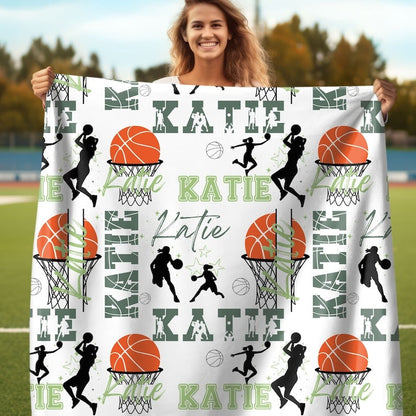 Basketball Girl or Boy Personalized Blanket, Custom Name Basketball Throw