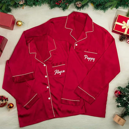 Christmas Satin Pjs Set for Family,Matching Christmas Pjs Shirt Long Set
