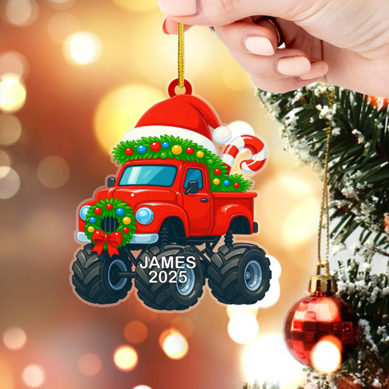 Custom Truck Christmas Ornament 2025, Personalized 2D Flat Monster Truck Christmas Ornament
