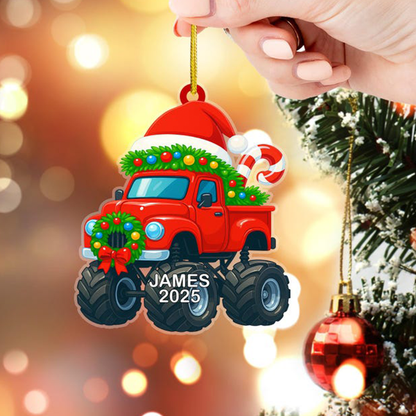 Custom Truck Christmas Ornament 2025, Personalized 2D Flat Monster Truck Christmas Ornament