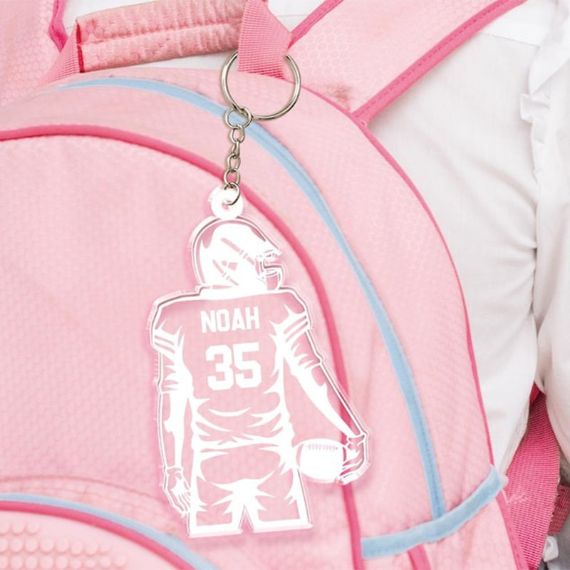 Custom Football Keychain, Football Player Key Chain with Name and Jerrsey Number