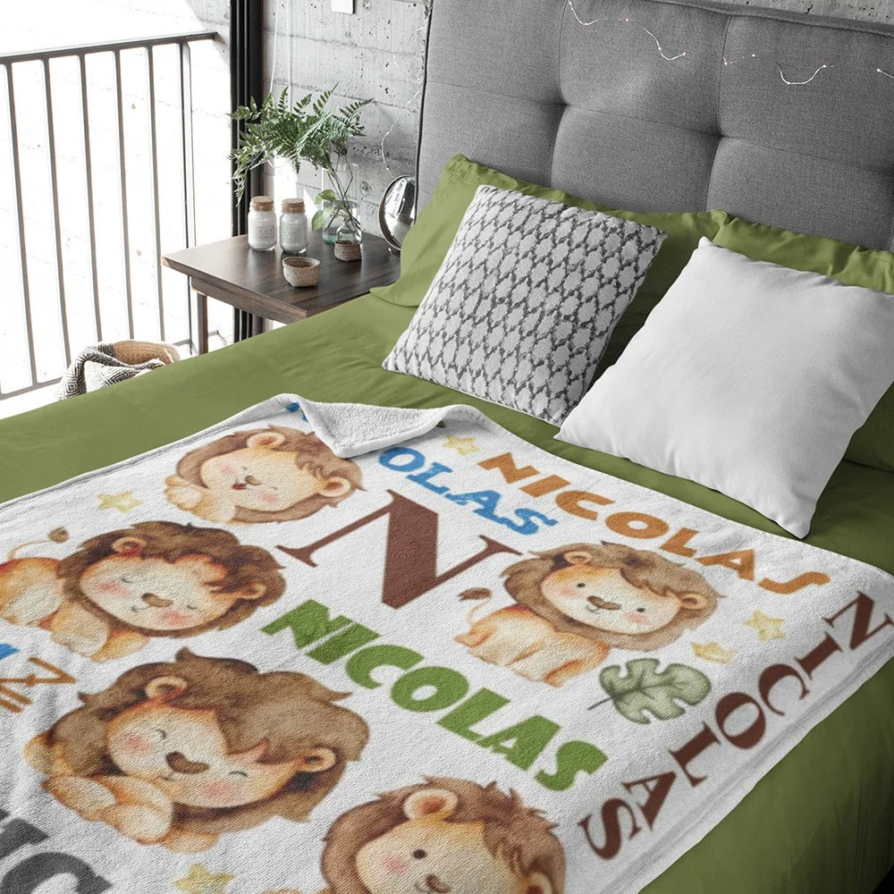 Personalized Cute Lion Blanket with Name