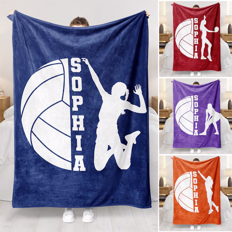 Personalized Volleyball Girl Blanket - Custom Name Volleyball Sherpa Fleece Throw